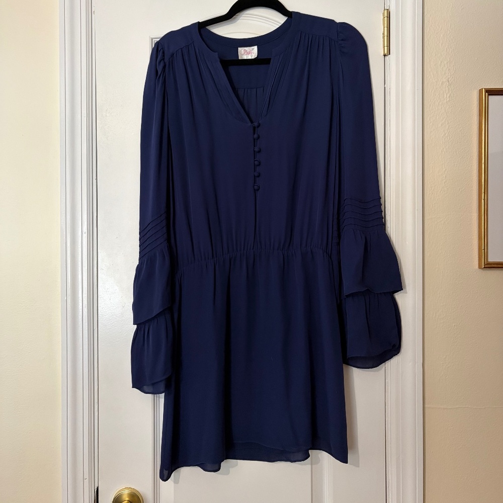 Navy Silk Mini w/bell sleeves